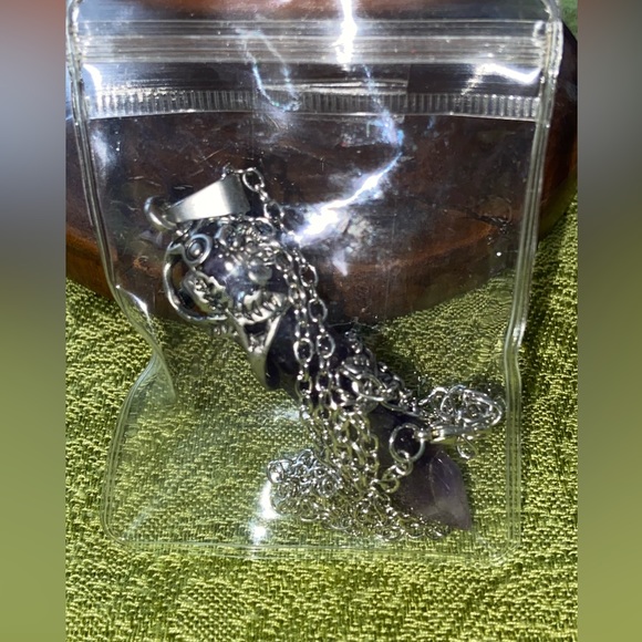 Amethyst Wrapped w/Silver Pendant & Necklace- Hand Made Mystical Healing Crystal - Picture 15 of 16